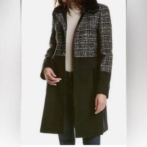 VIA SPIGA COLOR BLOCKED TWEED FAUX FUR COAT NEW